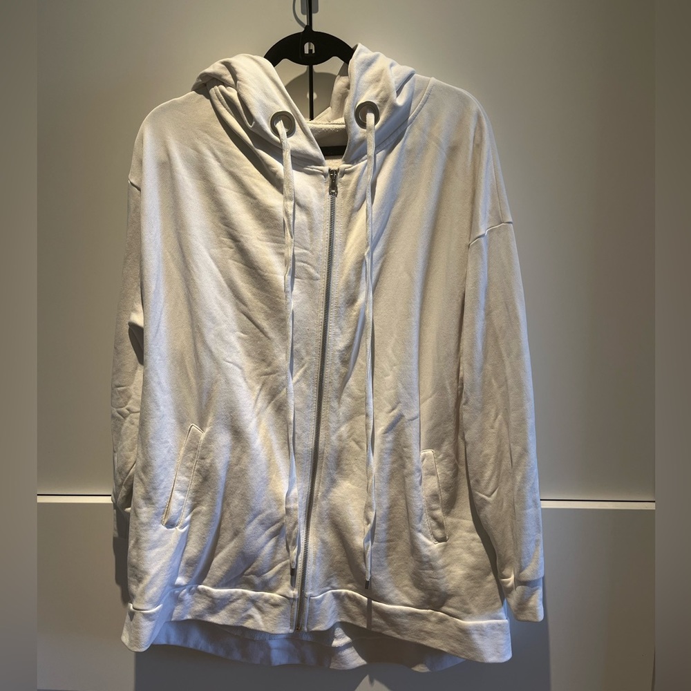 White oversized zara zip up